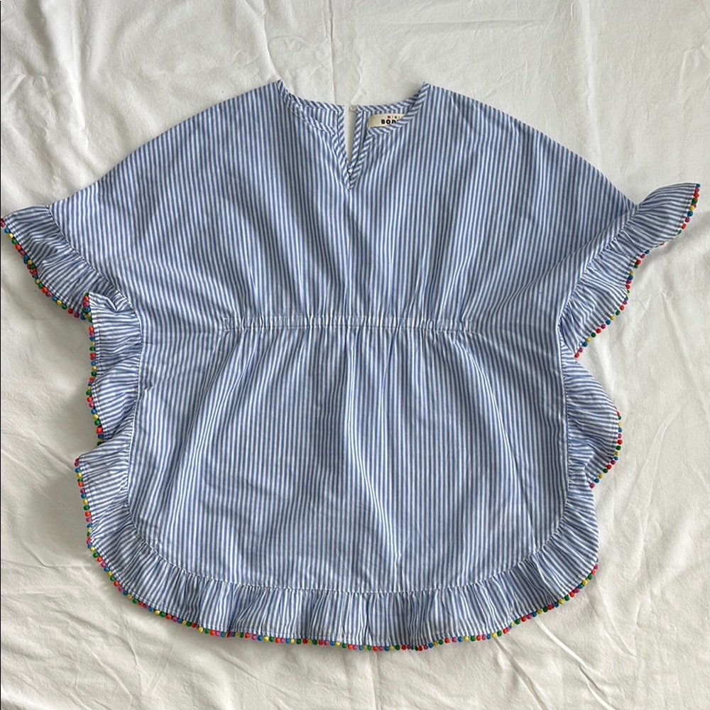 Mini Boden Striped Coverup with Ruffle Trim